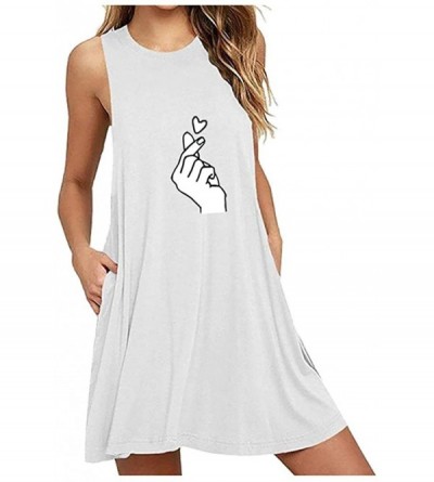 Nightgowns & Sleepshirts Women's Round Neck Dress Daisy Print O-Neck Pocket Printing Sleeveless Casual Nightdress - White-36 ...