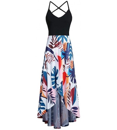 Bottoms 2018 Women Sleeveless Floral Print Maxi Long Dress with Pockets O-Neck Beach - Blue5 - C118STZ0HH6 $19.07