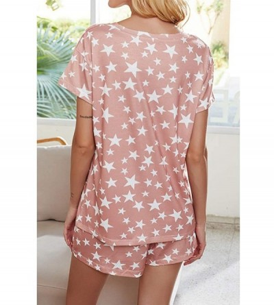 Sets Women Nightwear Cute Summer Short Sleeve Shirt and Shorts Pajama Set Sleepwear Loungewear - Star Powder - CL19CDMY3WW $1...