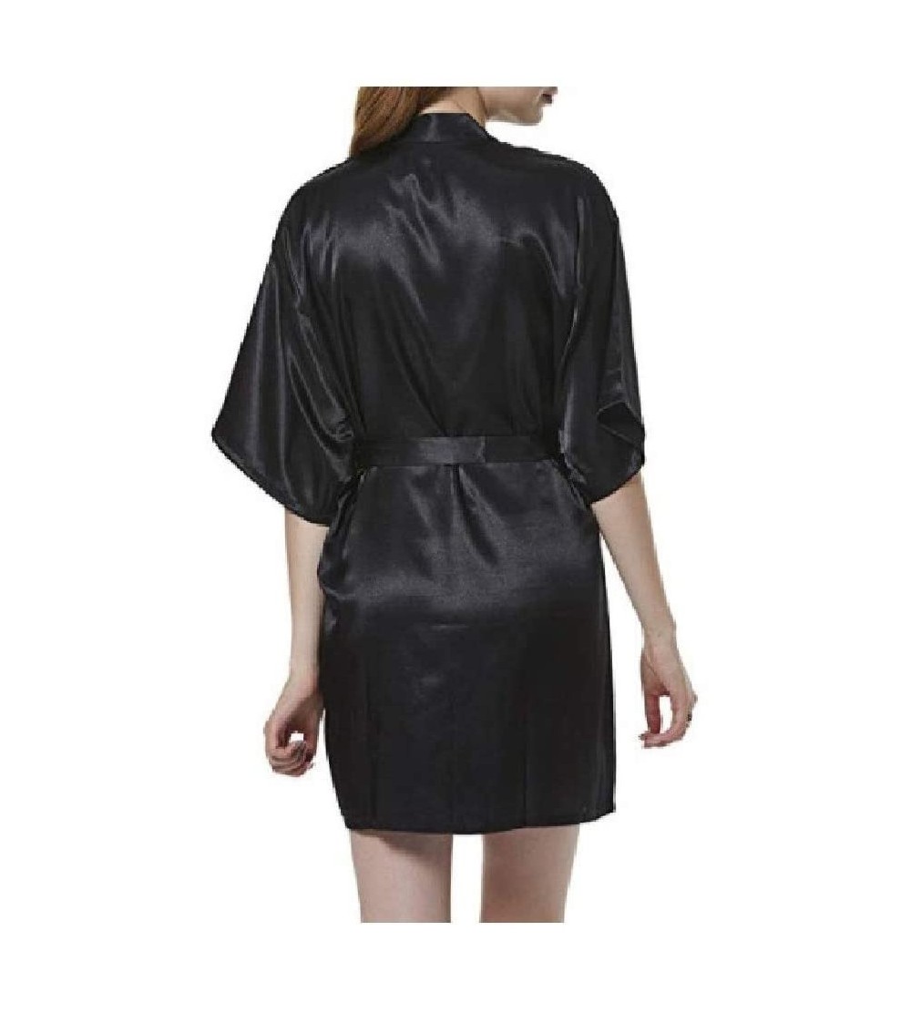 Robes Womens Knit Robe Cover Ups Charmeuse Short Solid-Colored Sleep Robe Black S - Black - C419DCYAGSH $23.29