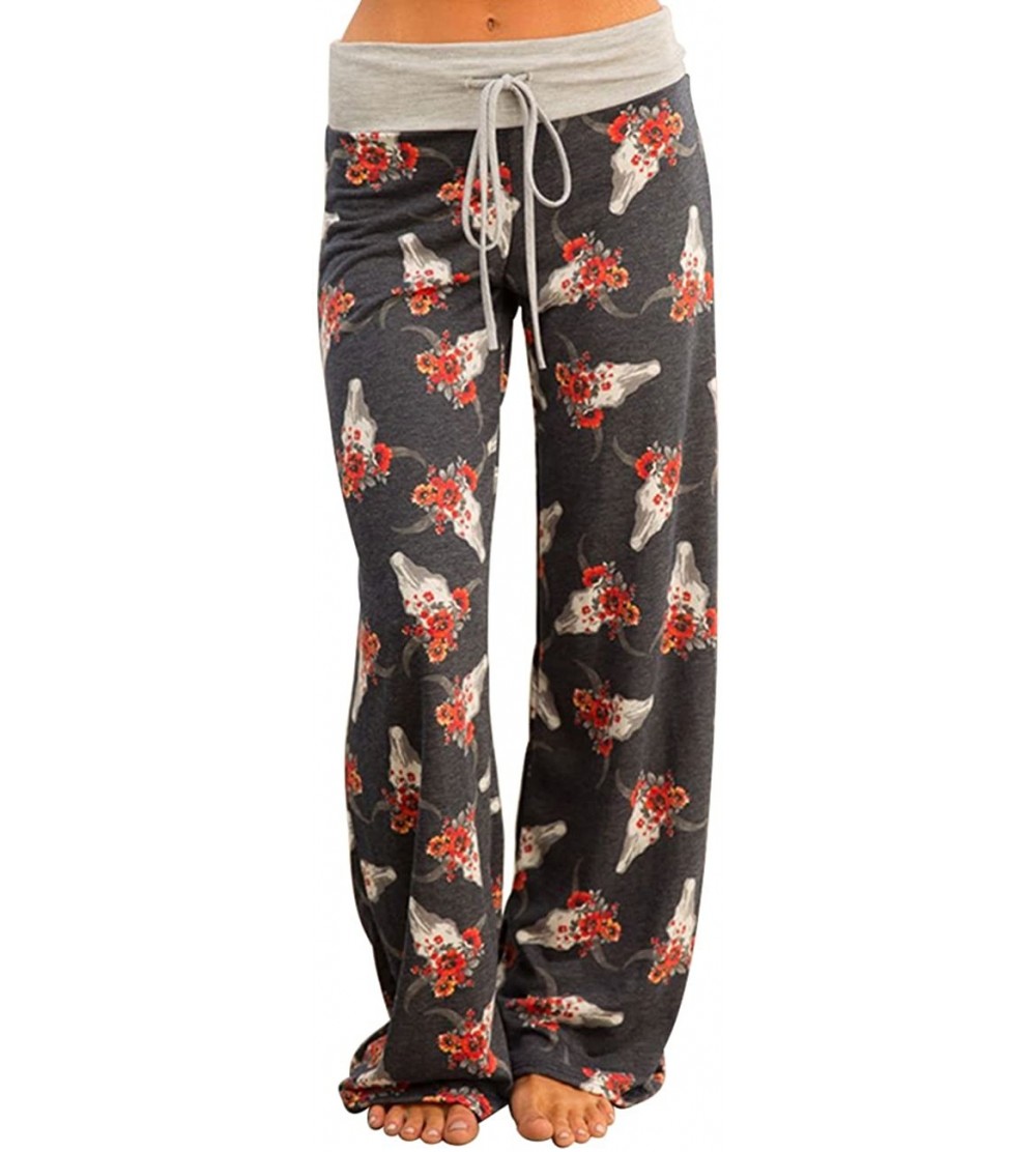 HTHJSCO Womens Pajama Pants Comfy Floral Print Wide Leg Palazzo Lounge Pants Drawstring Elastic High Waist with Pocket
