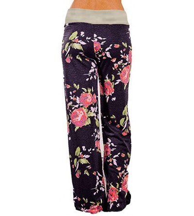 Bottoms Wide Leg Pants for Womens Ladies Comfy Stretch Floral Print Drawstring Palazzo Lounge Pants Casual Pajama Pants Brown...