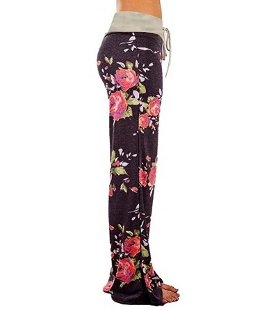 Bottoms Wide Leg Pants for Womens Ladies Comfy Stretch Floral Print Drawstring Palazzo Lounge Pants Casual Pajama Pants Brown...