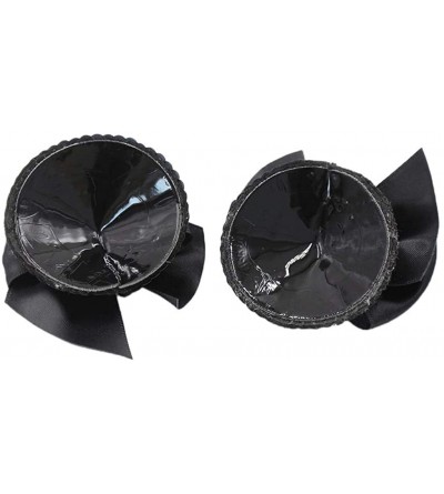 Accessories 1Pair Women's Adhesive Cover Sequin Reusable Pasties Bra With Bowknot - All Black - CG19CX4ZM0W $9.26