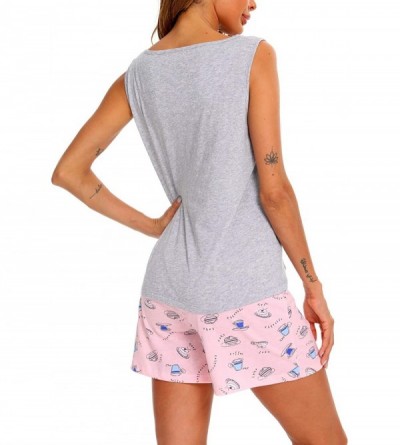 Sets Women's Cute Sleeveless Print Tee and Shorts Sleepwear Tank Top Pajama Set - Pink Cup - CV19CMD0KSG $20.03