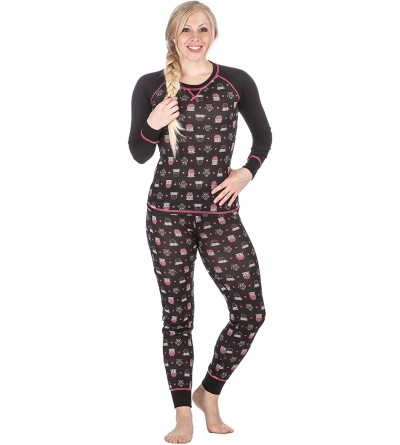 Sets Women's Knit Sleep/Lounge Set (Juniors) - Many Cute Designs Available - Owl - Black - CW129SI8LH5 $16.28