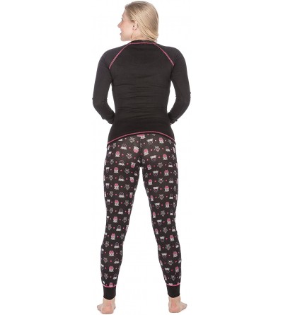 Sets Women's Knit Sleep/Lounge Set (Juniors) - Many Cute Designs Available - Owl - Black - CW129SI8LH5 $16.28