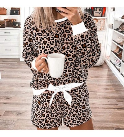 Sets Women's Pajama Sets Leopard Print Tops and Shorts Sleepwear Two Piece Pj Set Nightwear - Pink - CH19D0SE8H4 $26.04