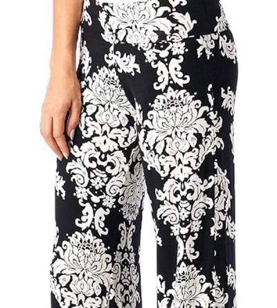 Bottoms Flower Print Pants Women Wide Leg Pants Palazzo Elastic Waist Comfy Pajama Lounge Pants - Black - C119CAWGQKC $19.32