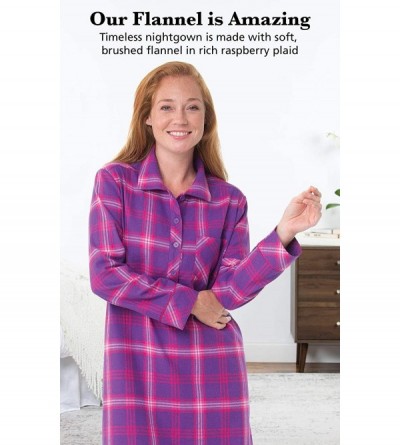 Nightgowns & Sleepshirts Women's Flannel Nightgown Plaid - Cotton Flannel Nightgown Womens - Raspberry - CM18CD79LN5 $46.36
