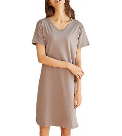 Nightgowns & Sleepshirts Women's Cotton Relaxed Fit Pajama Sleepwear Nightgown V Collar Short Sleeve Nightshirt Loungewear - ...