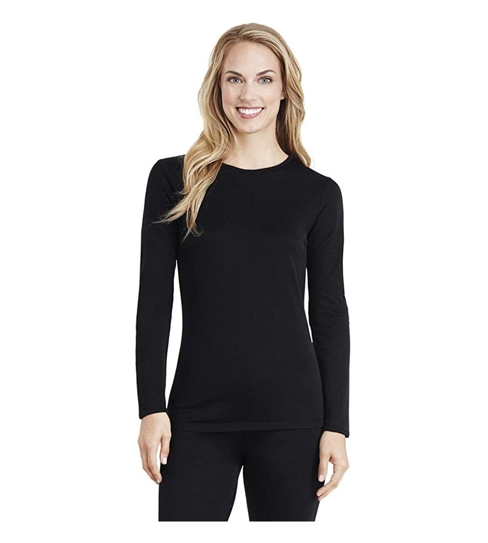 Tops Women's Softwear with Stretch Long Sleeve Crew Neck Top - Black - CX12HTUMTGD $23.55