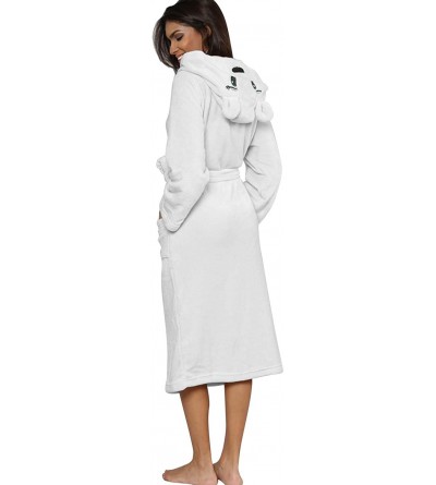 Robes Women's Fleece Robe Calf Length Long Sleeve Fluffy Plain Plush Zip Front Bathrobe - White - CH18UAH3DT5 $42.25