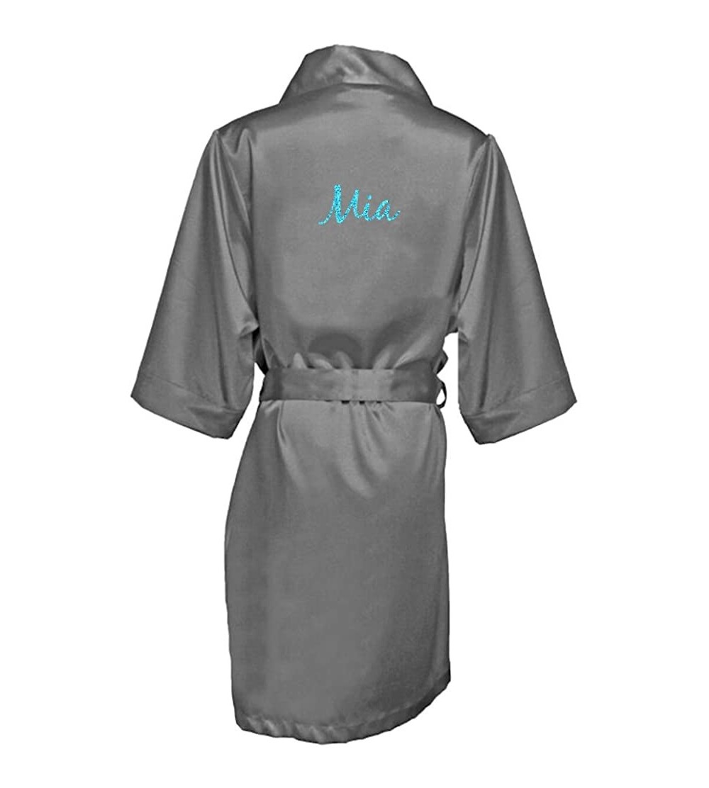Robes Women's Personalized Glitter Print Satin Robe Name or Phrase - Bride & Bridesmaid Kimono Robe - Charcoal - C0182OAU2IM ...