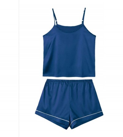 Sets Women's Pajamas Set 7pcs Silk Satin Sleepwear Loungewear Cami Shirt Pj Set - Navy - CT19E4R5QEH $41.48