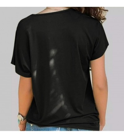Nightgowns & Sleepshirts Cross Shoulder T-Shirt- Ladies Casual Irregular Short Sleeve Blouse top - A-black - CC1944RWHN7 $17.16