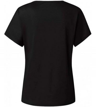 Nightgowns & Sleepshirts Cross Shoulder T-Shirt- Ladies Casual Irregular Short Sleeve Blouse top - A-black - CC1944RWHN7 $17.16