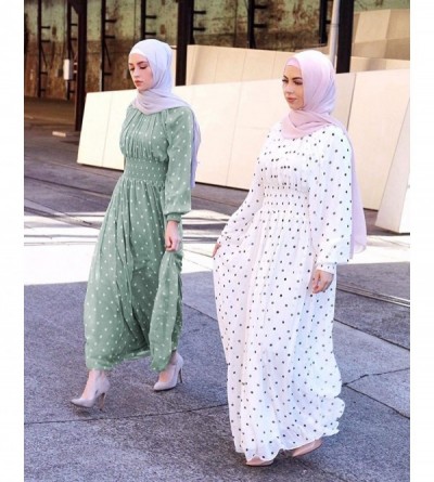 Robes Muslim Dresses for Women Polka Dots Long Dress Women Abaya Dress Islamic National Robe - Green - CU19DZ3OH4G $30.37