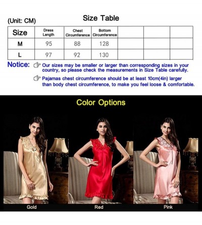 Robes Women's Silk Pajamas-1-Piece Nightdress Skirt-3 Colors-Laces-100% Silk(Main Fabric)-3 Colors-真丝睡衣 - Red - CD19DEXXRLQ $...