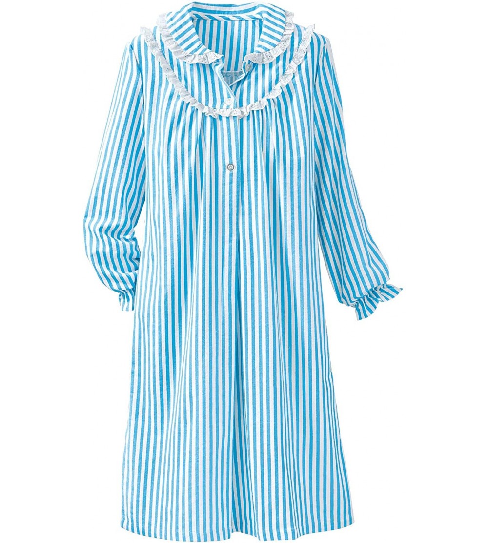 Nightgowns & Sleepshirts Short Striped Flannel Gown - Misses Short - Blue - CG1117KBKET $30.63