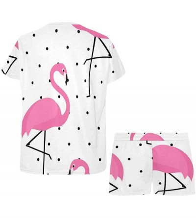 Sets Flamingo on Polka Dots Background Women's Pajamas Short Sets Round Neck Short Sleeve Sleepwear - Multi 1 - C419CDKE8DA $...