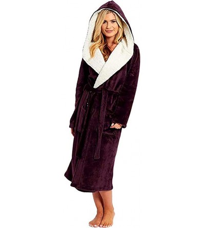 Robes Bathrobe Warm Robe with Hood Plush Home Clothes Lengthened Shawl Sleeved Robe Coat - Red - C618AROTLQX $23.42