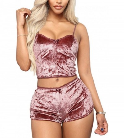 Sets 2 Piece Sexy Lingerie Set for Women Velvet Pajamas Sleepwear Cami and Shorts Nightwear Lace Camisole Sets Strappy Babydo...