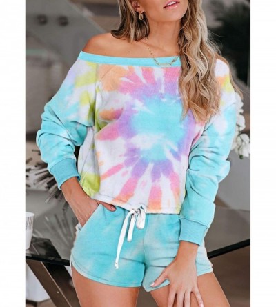 Sets Women Tie Dye Printed Sleepwear Lounge Short Sleeve Pajama Set Night Shirt with Shorts - Z-multicolor - CB198MZ0O9U $26.50