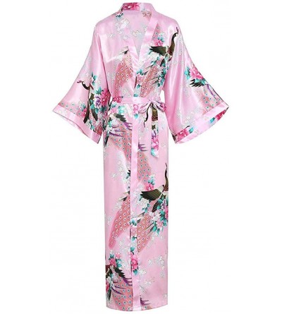 Robes Women Long Robe with Pocket Wedding Bride Bridesmaid Dressing Gown Rayon Kimono Bathrobe Night Dress - Pink 1 - CV198KZ...