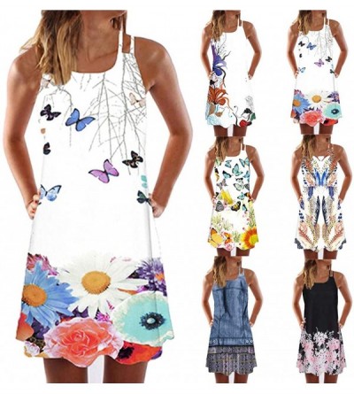Thermal Underwear Summer Dresses for Women Beach 3D Butterfly Floral Print Sleeveless Vintage Bohe Tank Short Mini Dress Ya c...