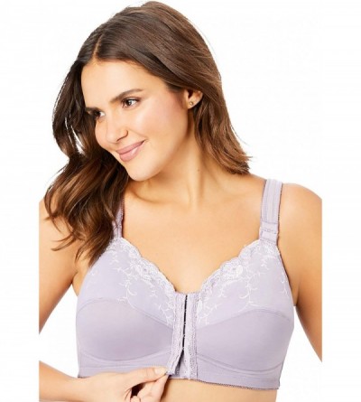 Bras Women's Plus Size Front-Close Embroidered Wireless Posture Bra - White (0887) - C318ESRGRYA $21.06