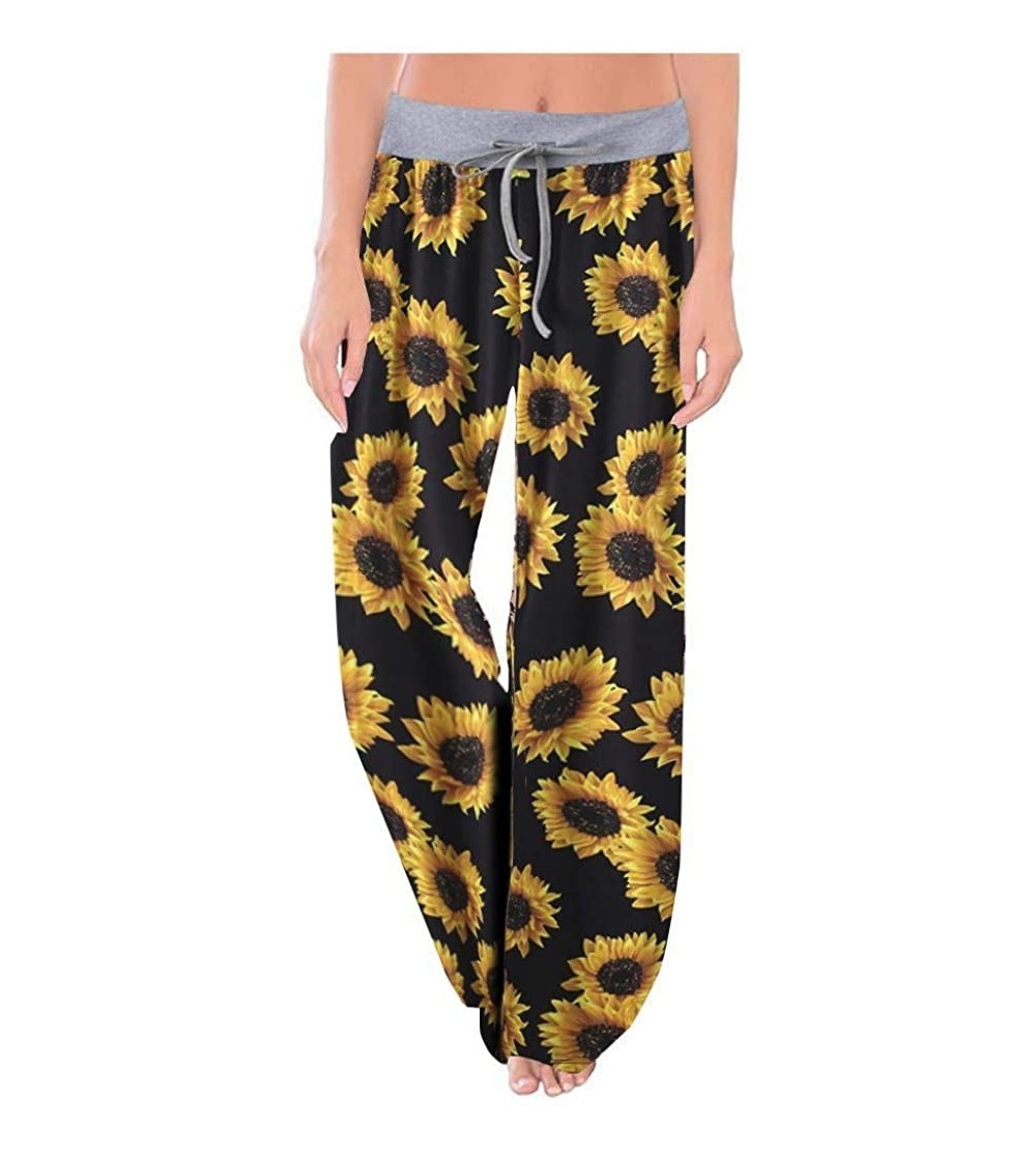 Bottoms Womens Comfy Pajama Pants Floral Print Casual Drawstring Palazzo Wide Leg Lounge Pants High Waist Trousers 1 Yellow -...