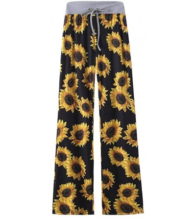 Bottoms Womens Comfy Pajama Pants Floral Print Casual Drawstring Palazzo Wide Leg Lounge Pants High Waist Trousers 1 Yellow -...