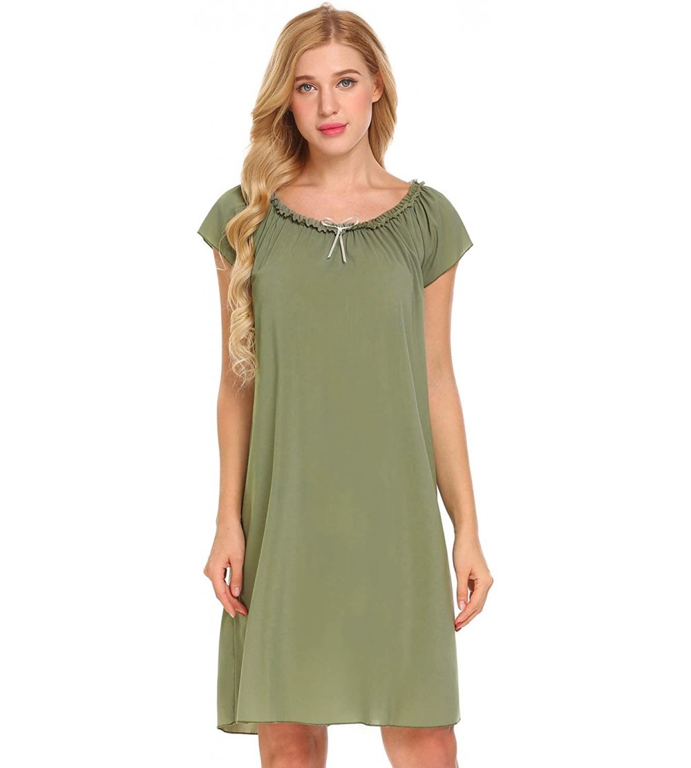 Nightgowns & Sleepshirts Nightshirt Women's Soft Sleepwear Casual Loungewear Short Sleeve Nightgown - Army Green-7635 - C0192...