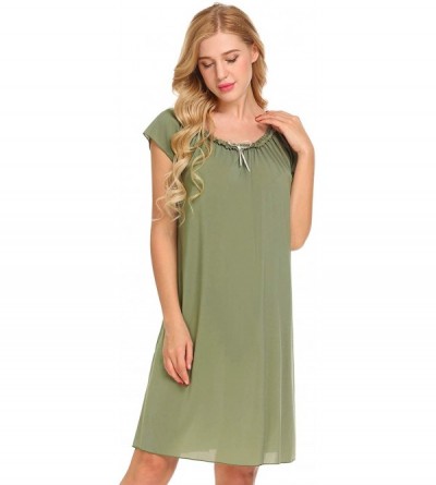 Nightgowns & Sleepshirts Nightshirt Women's Soft Sleepwear Casual Loungewear Short Sleeve Nightgown - Army Green-7635 - C0192...