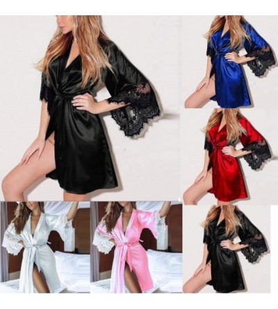 Robes PJ Women's Sexy Silk Kimono Dressing Babydoll Lace Lingerie Belt Bath Robe Nightwear - White - C218H806C9K $12.69