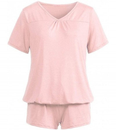 Sets Women's Casual Solid Sleepwear Shorts Short Sleeve T-Shirt Pajamas Two Pieces Set Nightwear - Pink - C418ODKX8NE $17.42