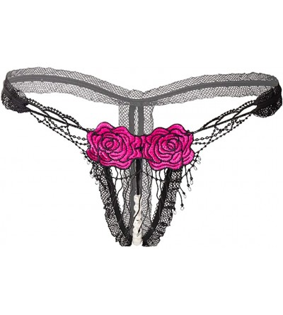 Sets Sexy Pendant Pearl G String Women Panties Embroidery Flowers Low Waist Thongs Underwear Panties - Hot Pink - CU194W4L7QA...