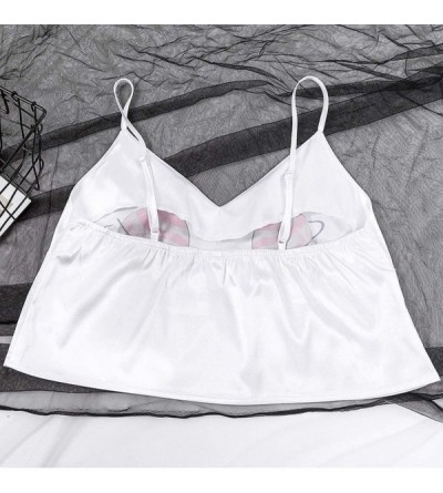 Nightgowns & Sleepshirts Babydoll Lingerie for Women-Print Cute Cartoon Pattern Sleepwear Silk V-Neck Satin Lingerie - White ...