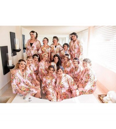 Robes Women's Floral Satin Short Robe Bathrobe Bridesmaid Gift Bridal Party Wedding Favor - Light Pink - CY18NMO38EO $20.87