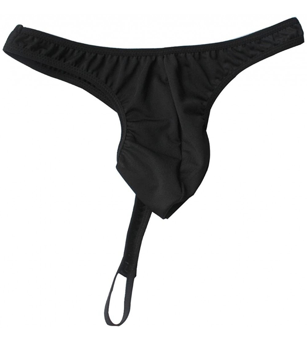 G-Strings & Thongs Men's Sexy Pouch Thong Bikini Briefs O-Ring Enhance Jockstrap T-Back Underwear - Black - CY199ANH3KQ $28.80