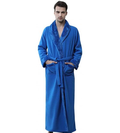 Robes Mens Robe Winter Coral Fleece Bathrobe Plush Long Bathrobe - Blue-man - CZ18Z0UTGRL $51.74