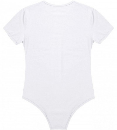 Undershirts Men's Round Neck Short Sleeve Button Crotch Shirt Leotard Bodysuit Snappies Pajamas - Whiteround Neck - CN19DAHLR...