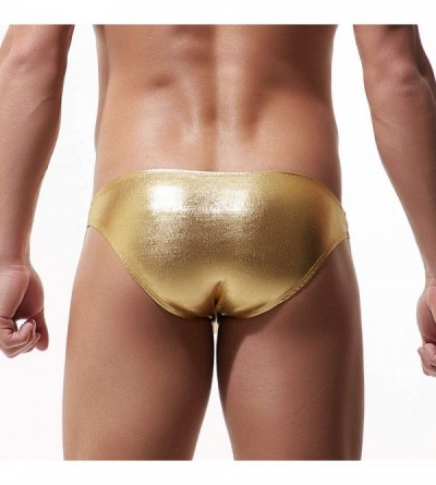 Briefs Men's Low Rise Faux Leather Underwear - 3 Pairs Bikinis - Black/Gold/Silver - CP18H0DS02G $21.08