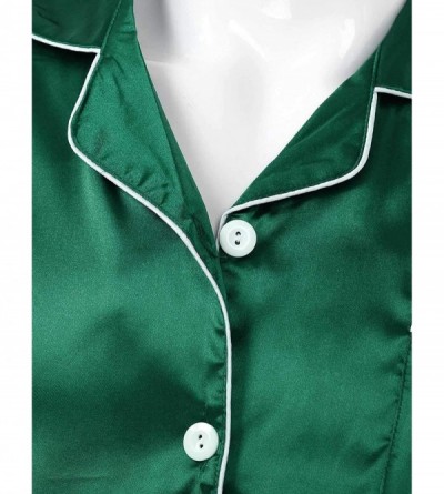 Sleep Sets Mens Silky Satin Pajamas Set Notch Collar Button Down T Shirt Top with Boxer Shorts Loungewear - Green - CS1997DRI...