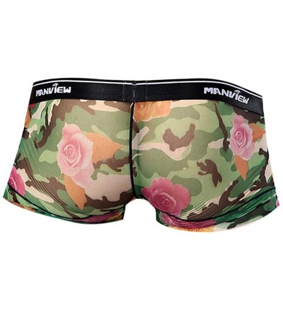 Boxer Briefs Men's Underwear Sexy Mesh See Through Boxer Briefs Flower Printing Breathable Underpants - Green - CV18SIYE4G7 $...