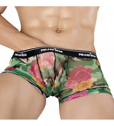 Boxer Briefs Men's Underwear Sexy Mesh See Through Boxer Briefs Flower Printing Breathable Underpants - Green - CV18SIYE4G7 $...