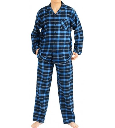 Sleep Sets Flannel Pajamas for Men - Top & Pants/Bottoms Soft Durable Brushed Cotton - Royal-navy Plaid - CF18L3DGRM3 $55.21