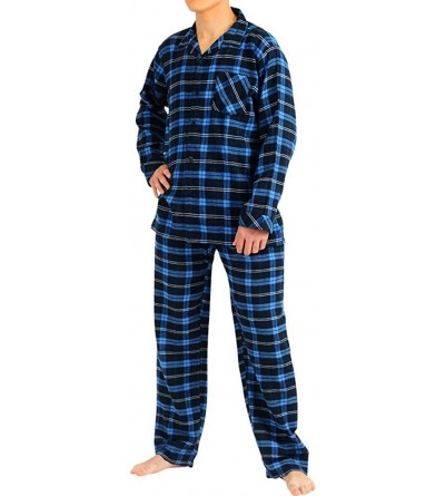 Sleep Sets Flannel Pajamas for Men - Top & Pants/Bottoms Soft Durable Brushed Cotton - Royal-navy Plaid - CF18L3DGRM3 $27.92