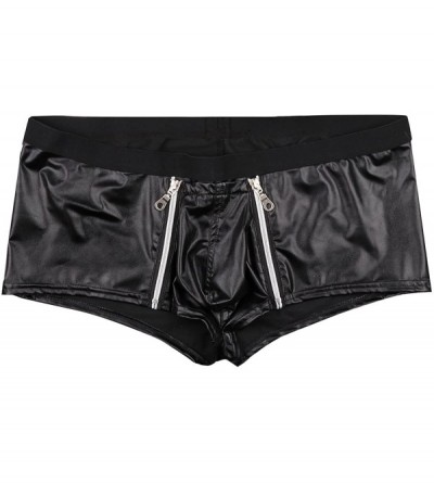 Boxer Briefs Men's Wetlook Faux Leather Double Zipper Bulge Pouch Boxer Briefs Trunks Underwear - CK18EH2T8QH $35.38